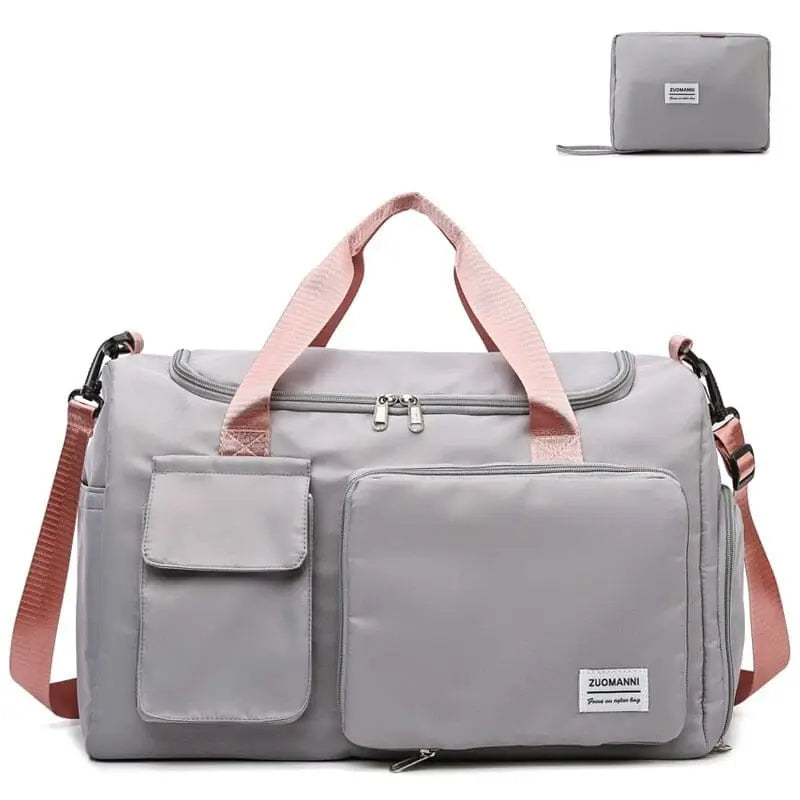 Sac de voyage pliable gris, élégant et fonctionnel