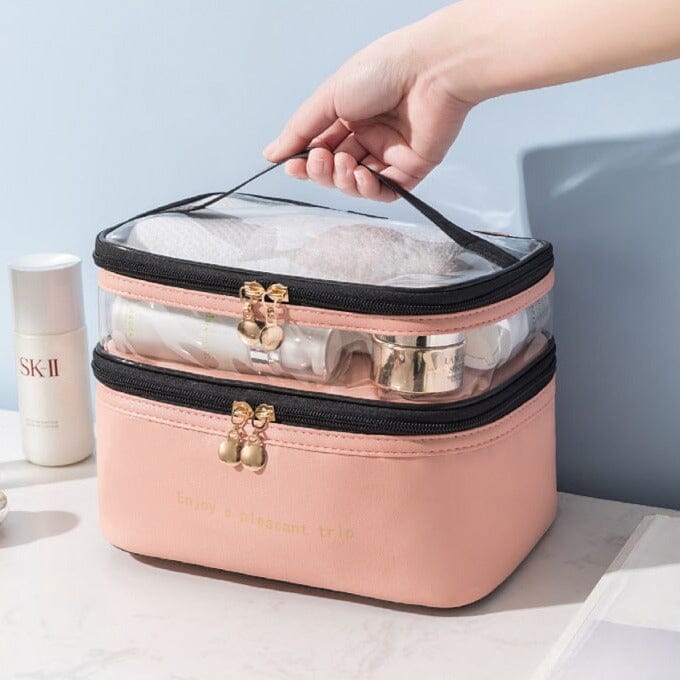 Vanity ouvert révélant un compartiment transparent pour produits