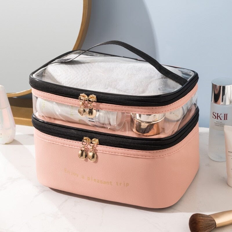 Vanity rose avec compartiments pratiques pour produits de beauté