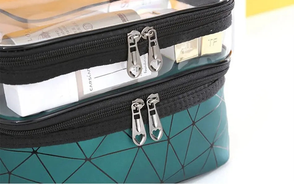 Vue de côté d'une trousse de toilette avec poignée robuste