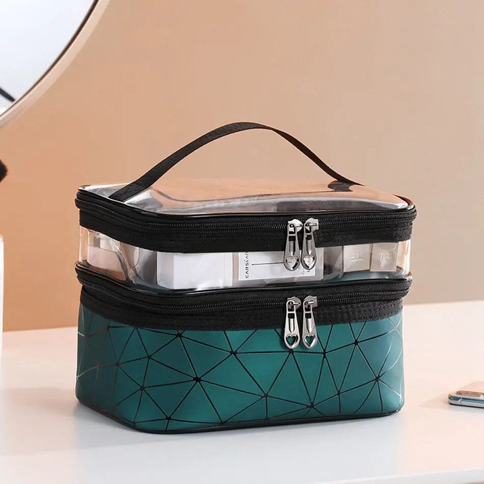 Gros plan sur la fermeture éclair de la trousse de toilette