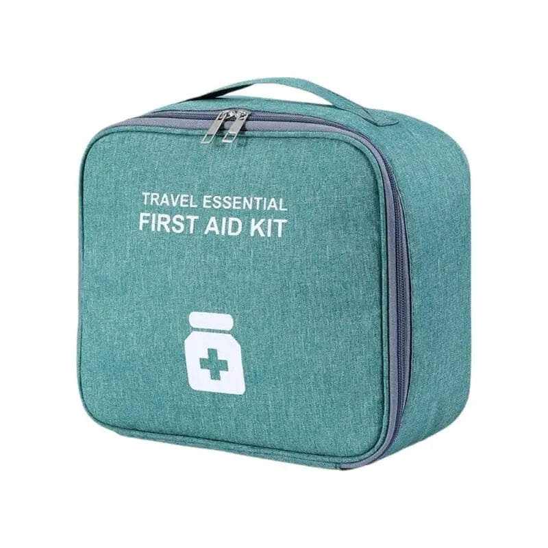Vue d'ensemble d'une trousse verte vide en tissu oxford