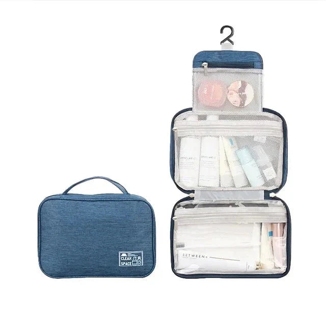Trousse bleu marine avec crochet et poches multiples