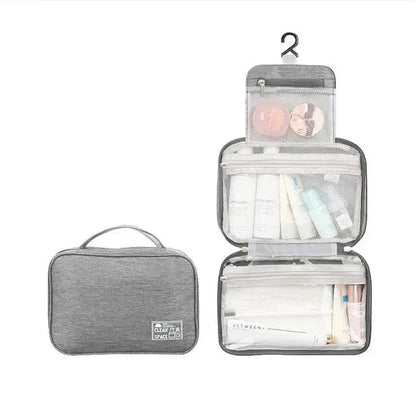 Trousse de toilette grise avec plusieurs poches