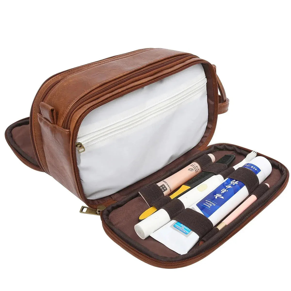 Vue de dessus de la trousse avec compartiments ouverts
