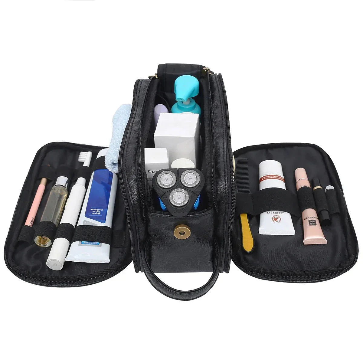 Trousse de toilette posée sur une surface en bois