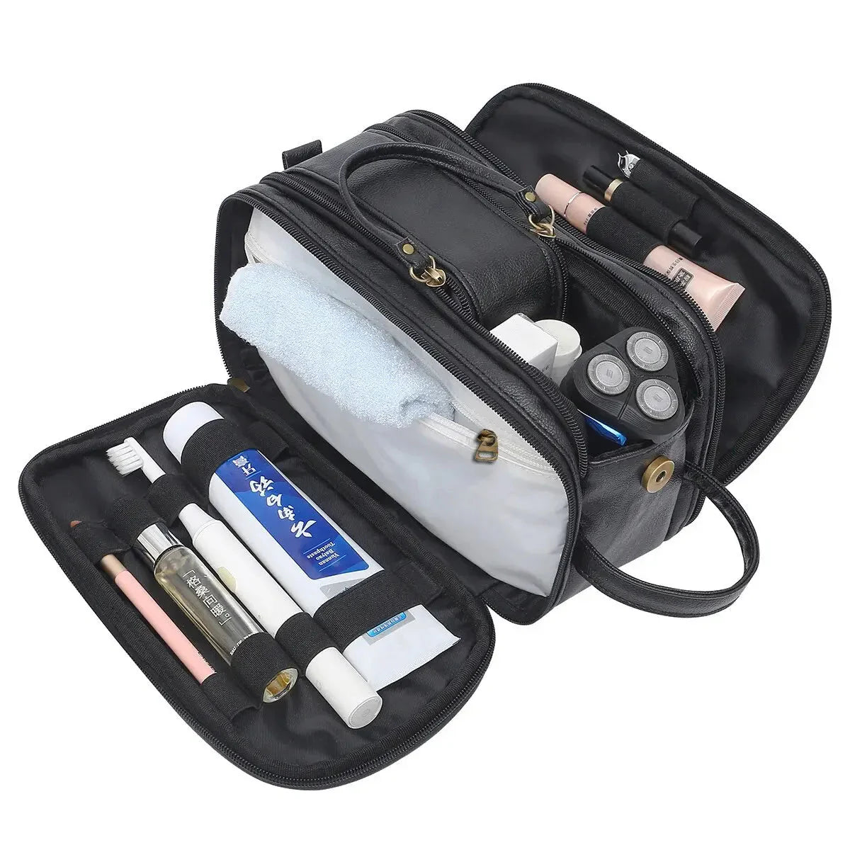 Trousse de toilette noire avec grande capacité de rangement