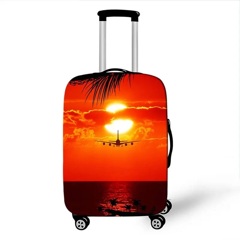 Housse de valise avec avion au coucher de soleil