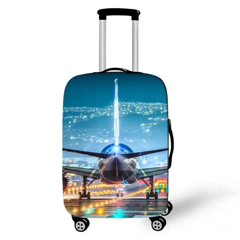 Housse de valise avec avion sur piste nocturne