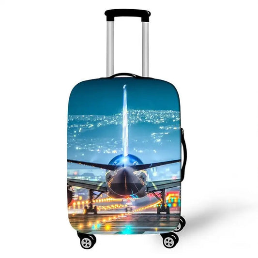 Housse de valise avec avion sur piste nocturne