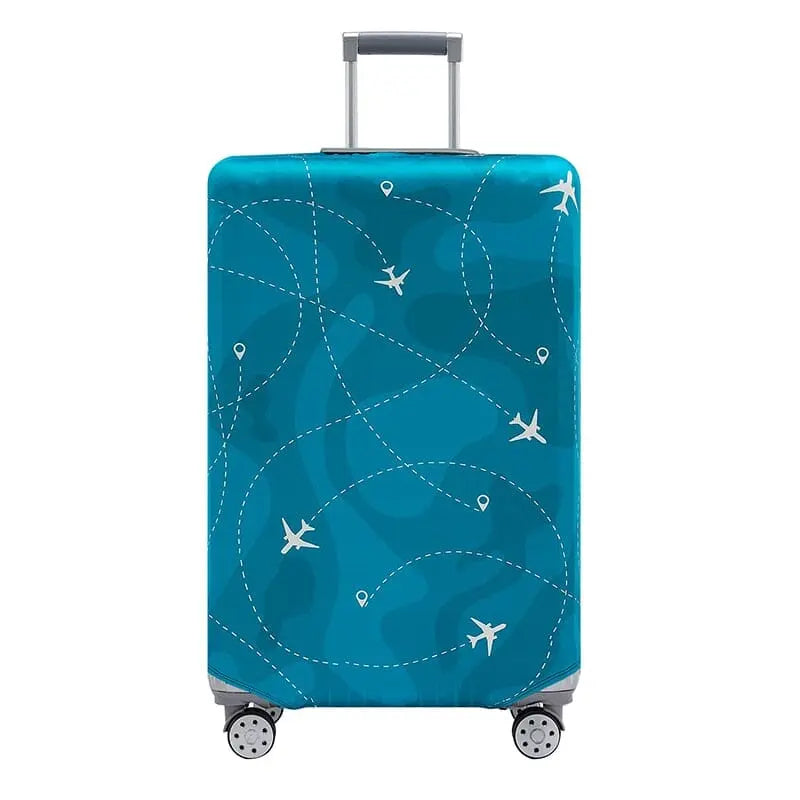 Housse de valise bleue ornée de motifs d'avions modernes