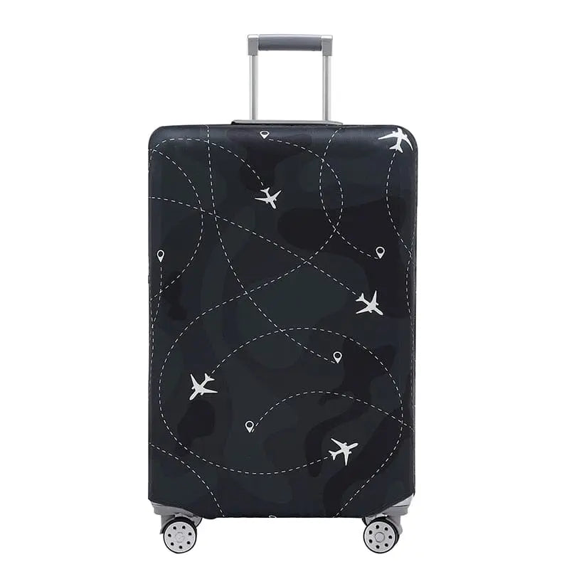 Housse de valise noire avec motifs d'avions stylisés