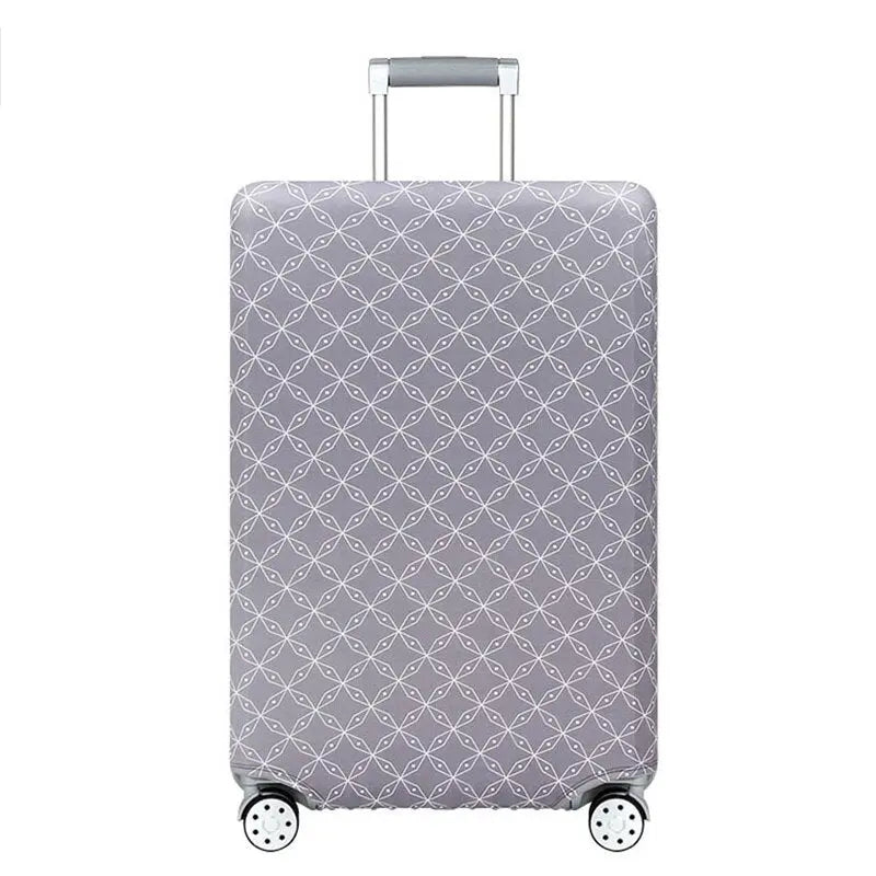 Vue de côté d'une housse de valise avec motifs géométriques