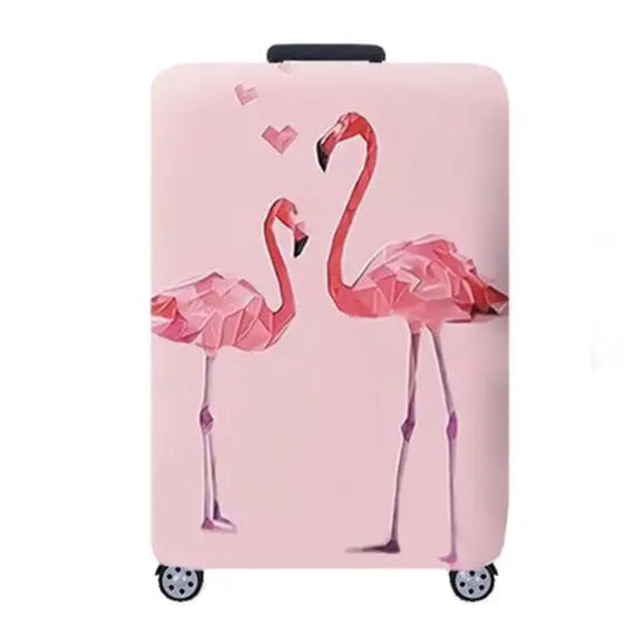 Housse de valise motif flamant rose sur fond bleu