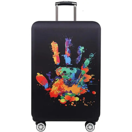 Housse de valise avec motif main colorée sur fond noir