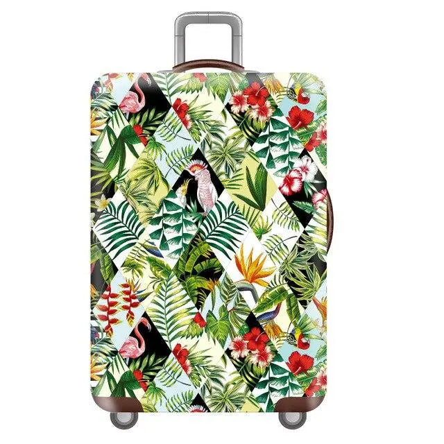 Housse de valise verte avec motif nature, vue de face