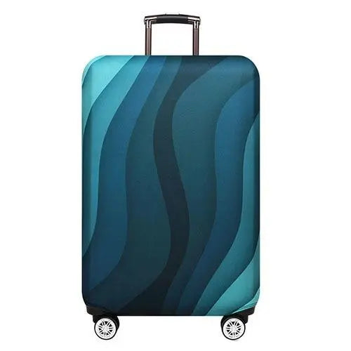 Housse de valise bleue montrant les différentes tailles disponibles