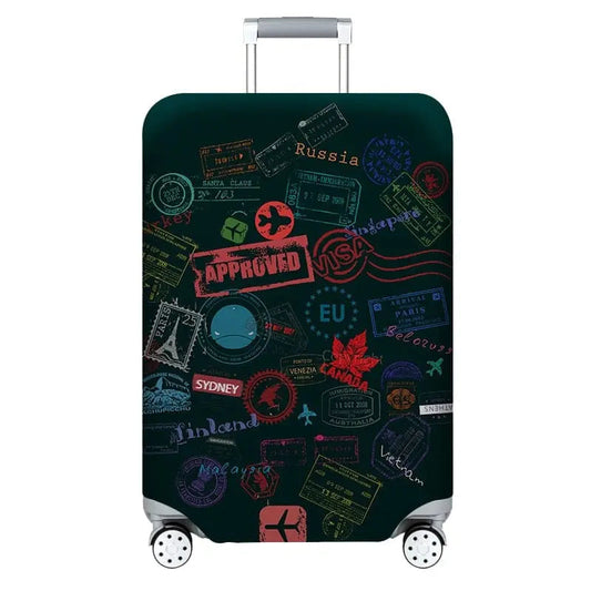 Housse de valise avec motif tampons de visa colorés