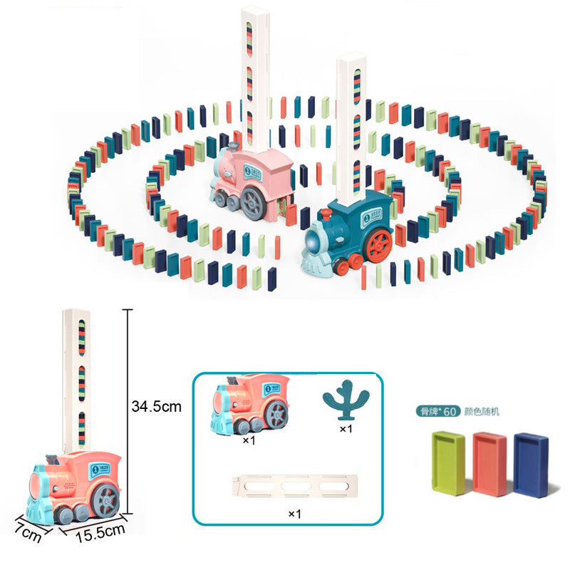 Vue latérale du train à domino avec cartouche de dominos