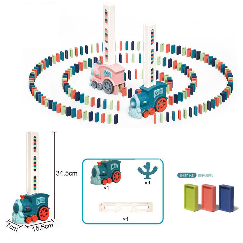 Train à domino en plastique coloré avec dominos alignés