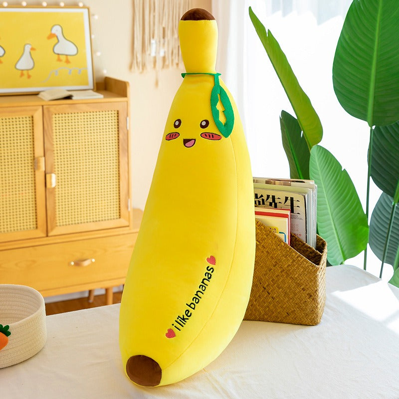 Peluche banane amusante avec détails réalistes et expression joyeuse