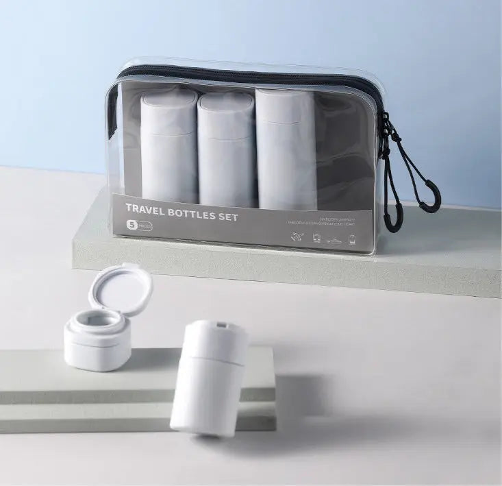 Kit de voyage avec flacons transparents et trousse en TPU