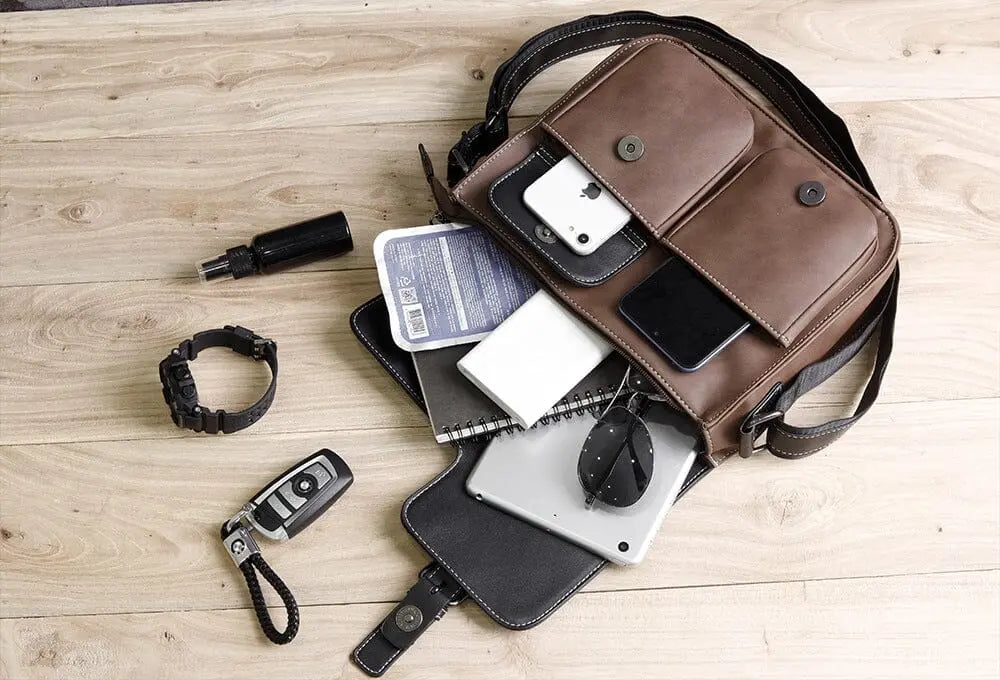 Sac vintage en PU avec bandoulière ajustable pour homme