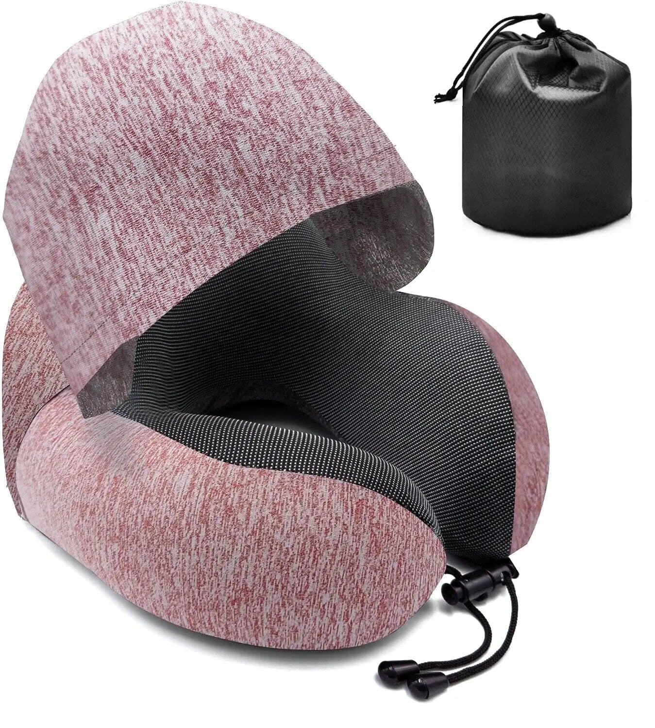 Coussin de voyage rouge avec capuche en tissu velours