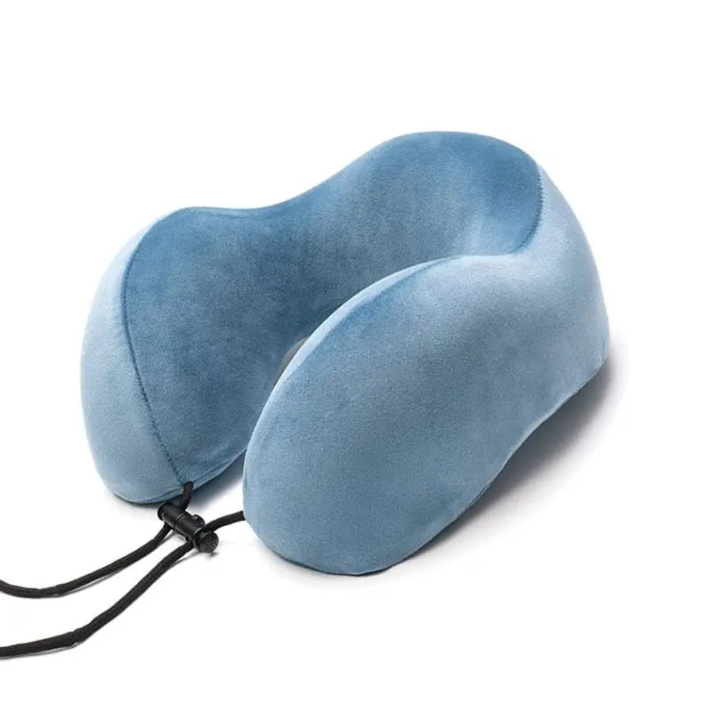 Coussin de voyage bleu clair, confort nuque, mousse adaptable
