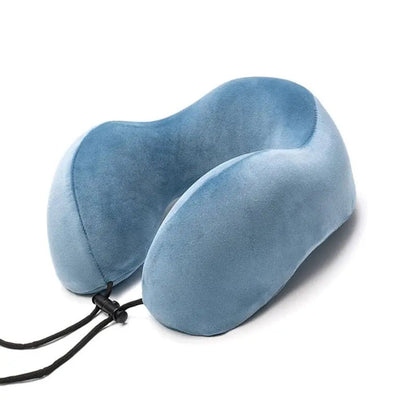Coussin de voyage bleu clair, confort nuque, mousse adaptable
