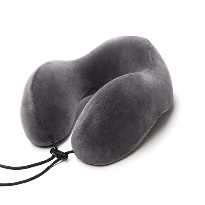 Oreiller de voyage gris en forme de U, mémoire de forme