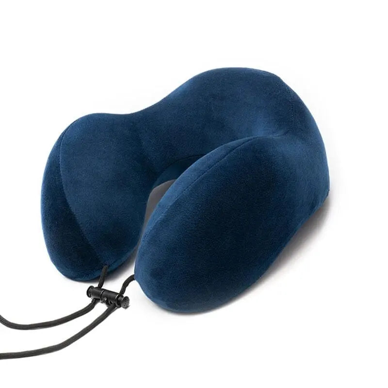 Oreiller bleu foncé pour voyage, forme ergonomique en U