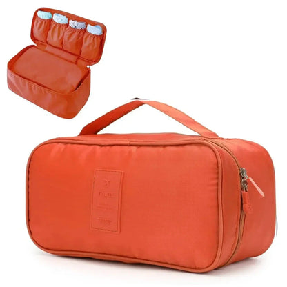 Pochette de voyage orange pour sous-vêtements, vue de côté