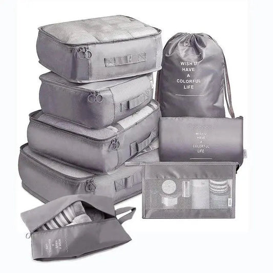 Set de 8 organisateurs de valise gris en nylon imperméable