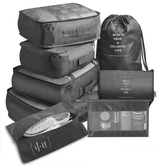 Set de 8 pochettes noires pour organiser une valise