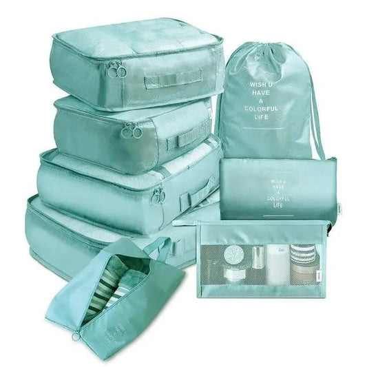 Set de 8 pochettes turquoise pour organiser une valise