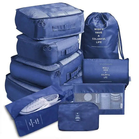 Set de 9 organisateurs de valise bleu marine en nylon imperméable