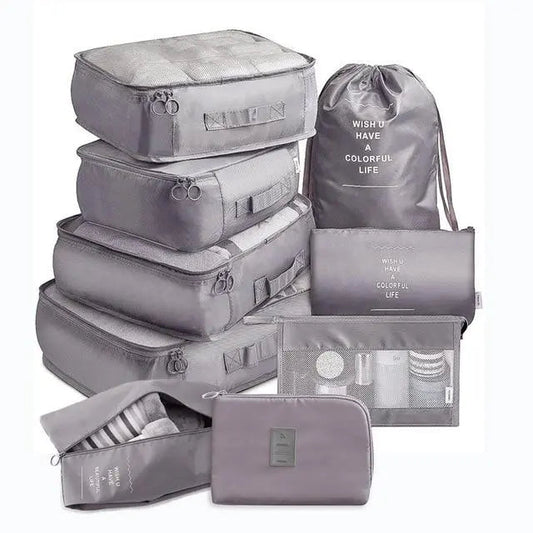 Ensemble de neuf pochettes grises pour valise, différentes tailles