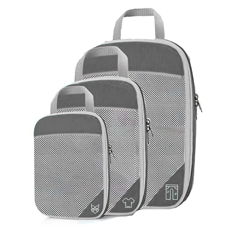 Ensemble de pochettes grises pour valise, en nylon résistant