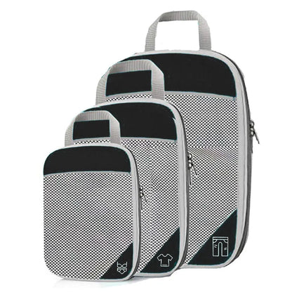 Organisateurs noirs pour valise, vue sur les trois tailles disponibles