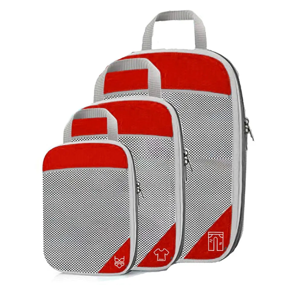 Organisateurs de valise compressibles rouges, tailles variées
