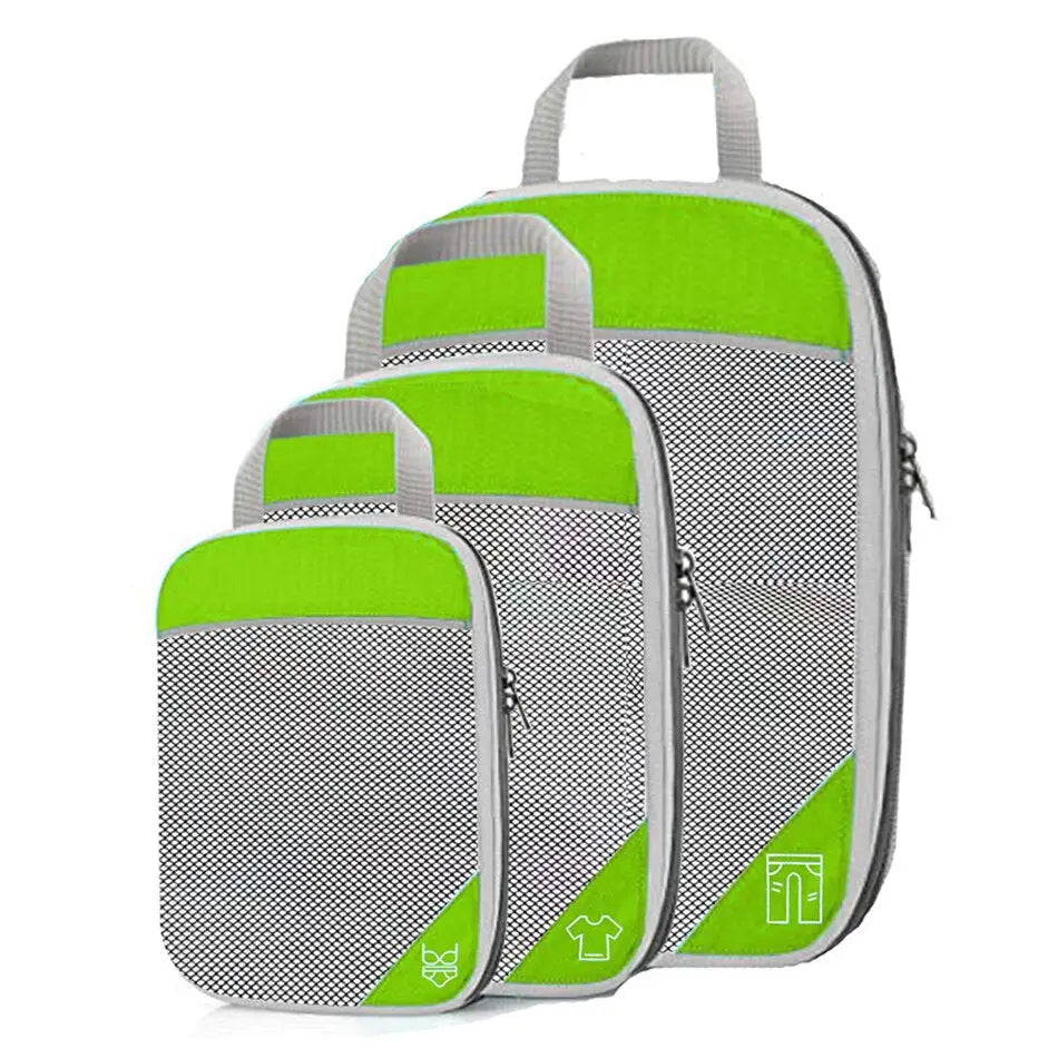 Pochettes vertes compressibles pour valise, nylon imperméable