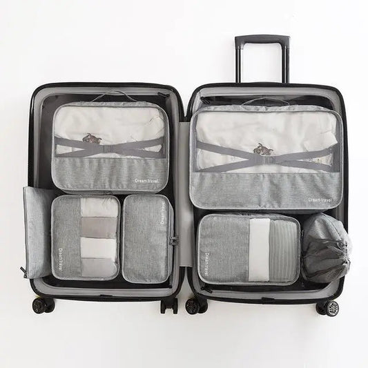 Set de 7 organisateurs de valise gris en nylon imperméable