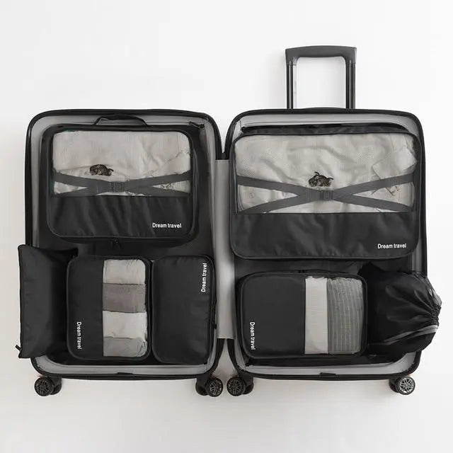 Set de 7 organisateurs de valise noirs en nylon imperméable