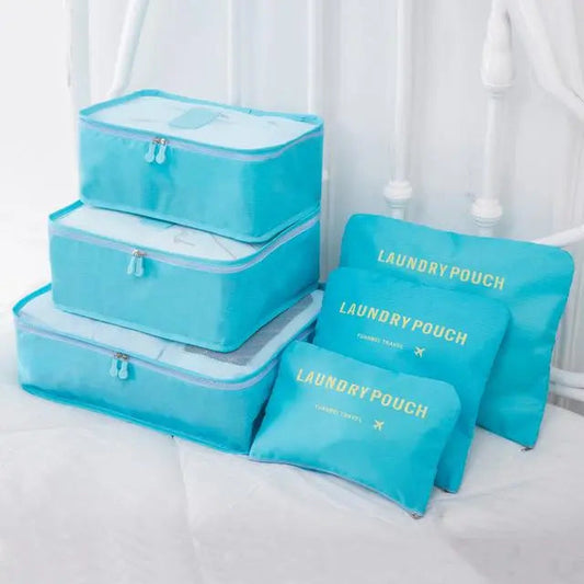 Set de six pochettes de rangement bleu ciel en nylon imperméable