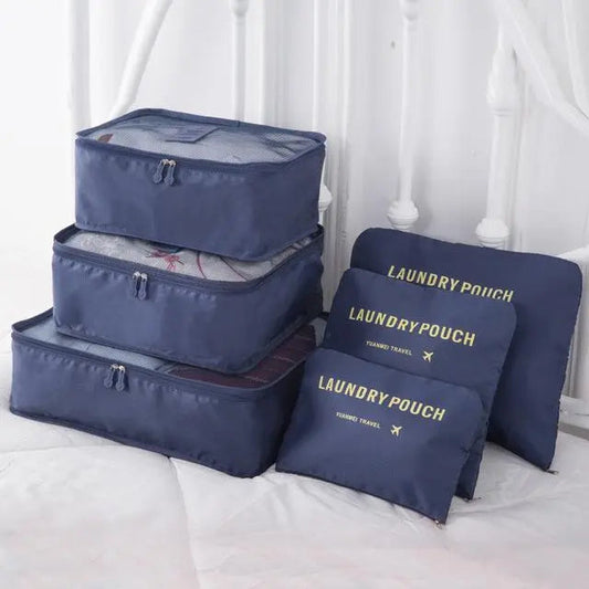 Set de six pochettes de voyage bleu marine en nylon imperméable