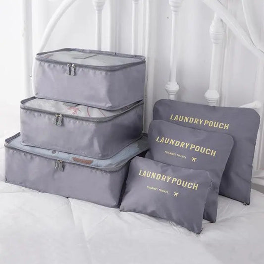 Set de six pochettes de voyage en nylon gris pour valise
