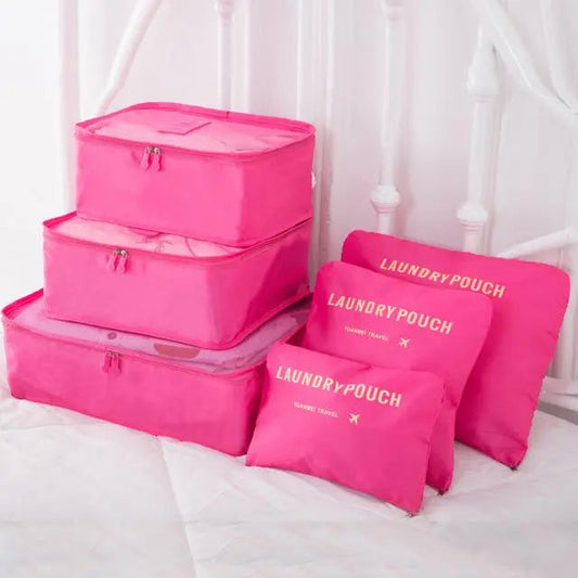 Set de six pochettes de voyage roses en nylon imperméable