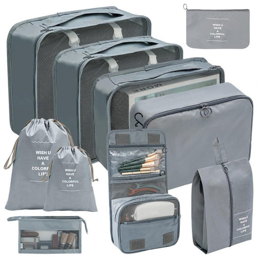Set de 10 pochettes grises pour organiser une valise