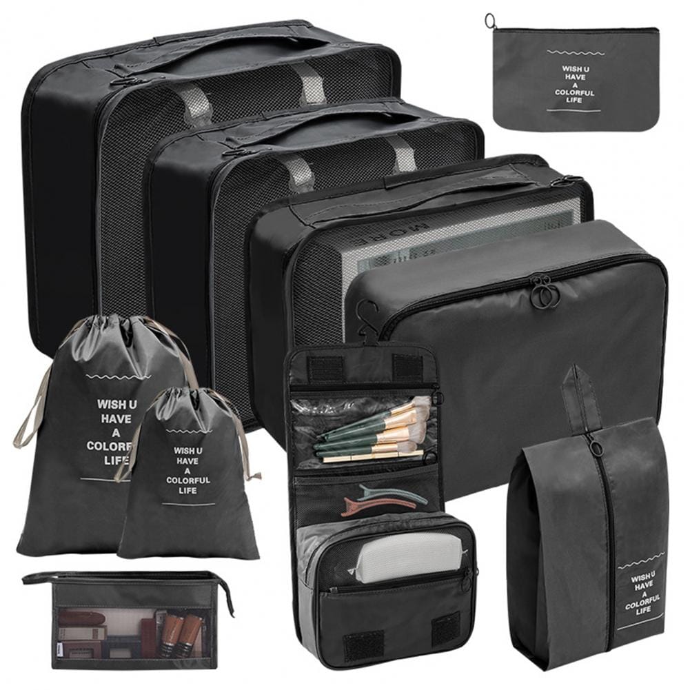 Set de 10 organisateurs de valise noirs en vue d'ensemble